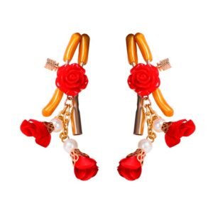 sm props sexy breast clip rose pearl chain breast clip breast enlargement teasing boobs clip alternative adult products - Red breast clip