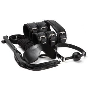 Fun plush SM set adult products couple training handcuffs binding bondage 7-piece set alternative sex toys - Black Plush 7-Piece Set