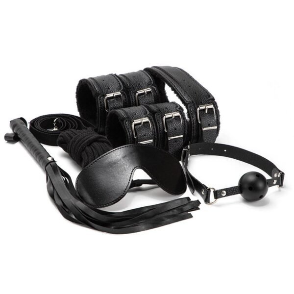 Fun plush SM set adult products couple training handcuffs binding bondage 7-piece set alternative sex toys - Black Plush 7-Piece Set