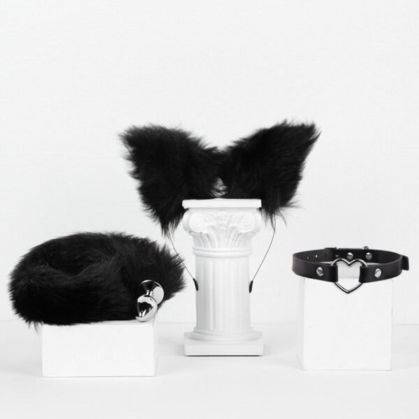 Sex toys sm props fox girl sex set fox headband tail anal plug cat collar three-piece set - Black Tail Three-Piece Set