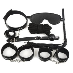 Adult sex toys, male and female eye masks, leather handcuffs, torture instruments, 7-piece set of alternative toys - Black