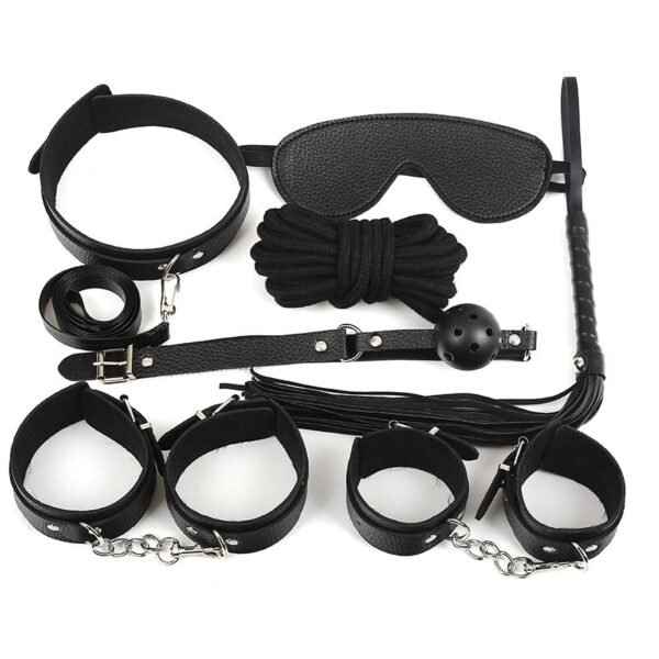 Adult sex toys, male and female eye masks, leather handcuffs, torture instruments, 7-piece set of alternative toys - Black