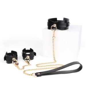 High-grade genuine leather sm props retro sexy handcuffs sm female slave training quality cowhide traction collar - sm fun two-piece set