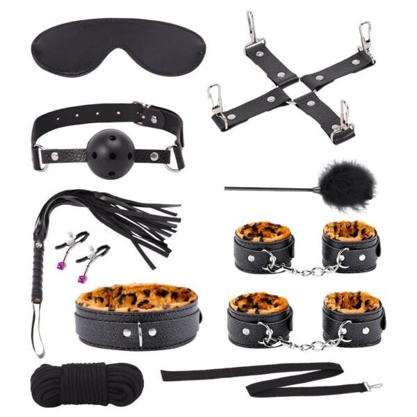 Sex toys sm props binding bondage ten-piece set sex bed straps direct sales - Leopard print ten-piece set