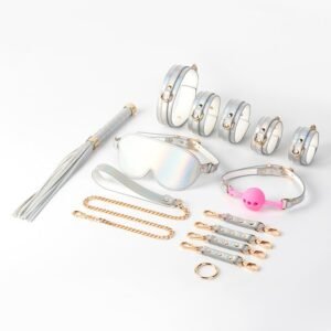 Sexy SM props binding bondage training oral ball handcuffs foot cuffs bright leather laser set sex toys supplies
