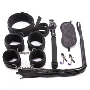 Sex toys alternative toys slave girl binding leather whip handcuffs 7-piece set adult flirting training props - Black