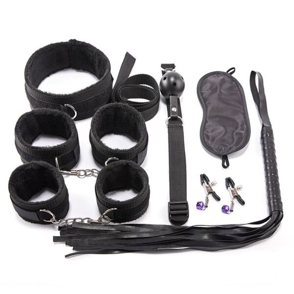 Sex toys alternative toys slave girl binding leather whip handcuffs 7-piece set adult flirting training props - Black