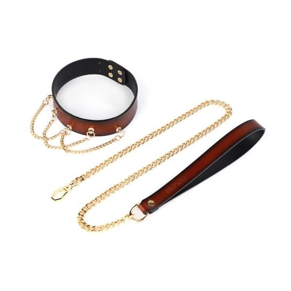 High-end sex sm props five-nail chain sexy collar traction female slave training bondage neck collar adult products - Dark red collar + dark red traction chain
