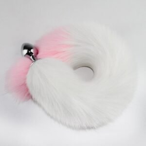 Color-blocked fox tail anal plug for women's backyard development sexy anal plug sm props metal anal plug adult products - White + Pink