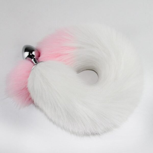 Color-blocked fox tail anal plug for women's backyard development sexy anal plug sm props metal anal plug adult products - White + Pink