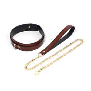 Sex sm props female slave training traction neck collar pattern metal buckle genuine leather sexy collar alternative adult products - Dark red collar + dark red traction chain