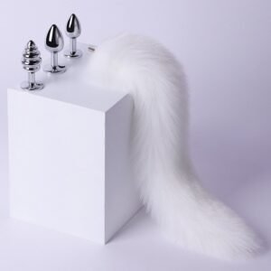 sm props backyard development torture instrument threaded anal plug detachable fox tail metal anal plug alternative adult toy - Three anal plugs + white tail