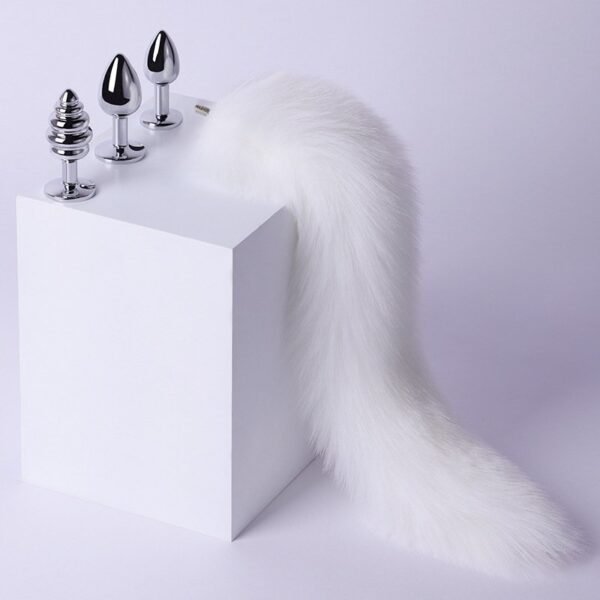 sm props backyard development torture instrument threaded anal plug detachable fox tail metal anal plug alternative adult toy - Three anal plugs + white tail
