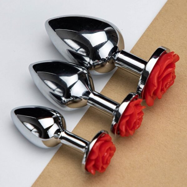 sm props training development rose anal plug female masturbation sex toy metal anal plug alternative adult products - Red