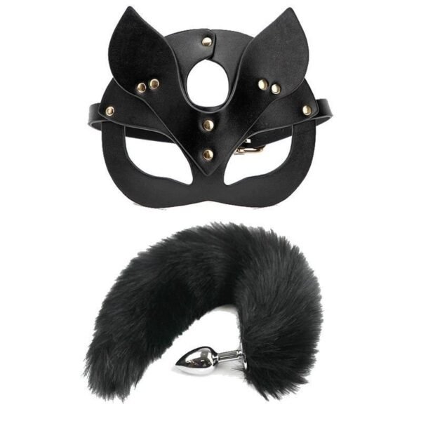 Sex toys cosplay cosplay mask metal anal plug tail sm props - Black tail + fox mask pvc material