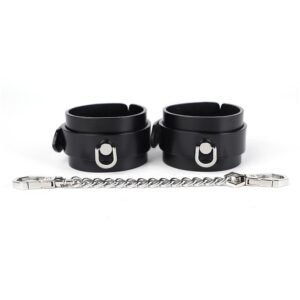 High-end sm props horseshoe buckle genuine leather handcuffs sex training cowhide handcuffs foot cuffs alternative adult sex toys - Black