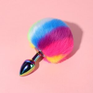 SM sex toys backyard development torture instruments colorful metal anal plugs colorful hair ball anal plugs alternative adult products - Colorful short tail anal plug