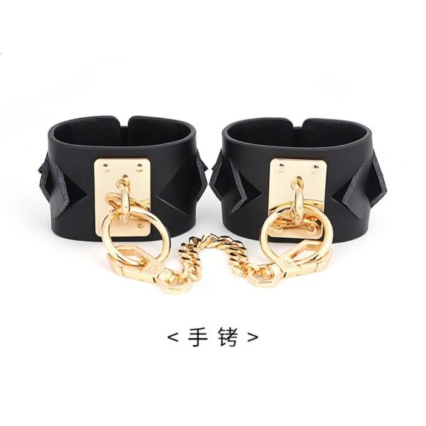 SM sex toys high-end genuine leather handcuffs SM female slave training cowhide handcuffs bondage foot cuffs alternative adult products - Diamond handcuffs