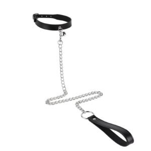SM sex toys binding bondage bell collar men and women dog slave traction chain collar SM adult products - Black