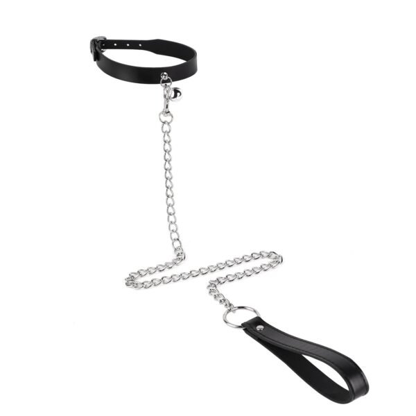 SM sex toys binding bondage bell collar men and women dog slave traction chain collar SM adult products - Black