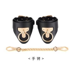 High-grade sm props cowhide bondage handcuffs black and red genuine leather sexy handcuffs foot cuffs sex training adult products - Black T-shaped cuffs