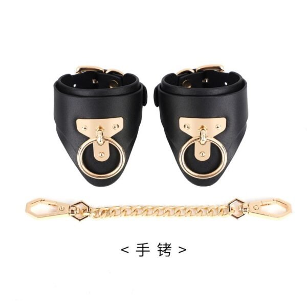 High-grade sm props cowhide bondage handcuffs black and red genuine leather sexy handcuffs foot cuffs sex training adult products - Black T-shaped cuffs