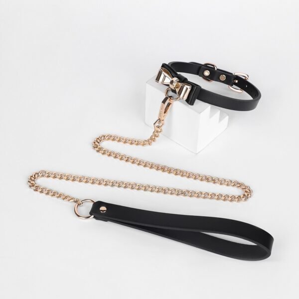 sm sex fun props black gold bow sex fun collar training female slave traction neck collar alternative sm adult products - Black gold collar + traction