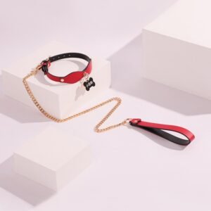Fun sm props high-grade genuine leather collar with dog tag female slave training traction collar alternative adult products - Red