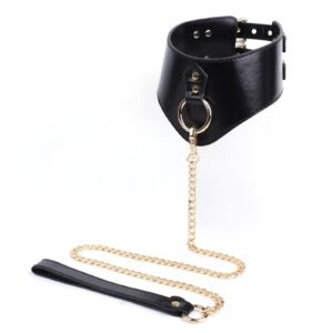 High-end sm props widened pu leather sexy collar sm training sexy traction collar alternative adult products - Black