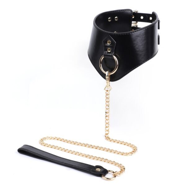 High-end sm props widened pu leather sexy collar sm training sexy traction collar alternative adult products - Black
