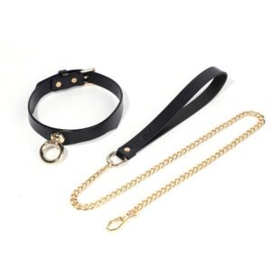 Sex toys SM props high-grade genuine leather traction collar SM training bondage sex neck ring alternative adult products - Vintage Ring Traction Collar (Black)