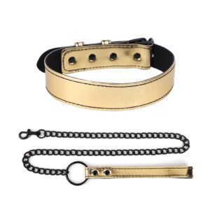 Exclusively for bdsm props leather sex collar female slave training traction collar alternative adult sex products - Gold collar + traction