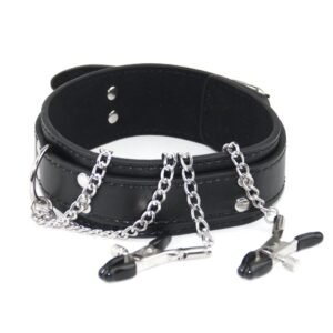 SM sex fun props sex fun collar with breast clip female slave training PU neck cover SM alternative adult products - Black