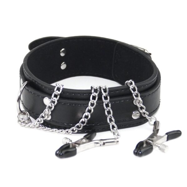 SM sex fun props sex fun collar with breast clip female slave training PU neck cover SM alternative adult products - Black