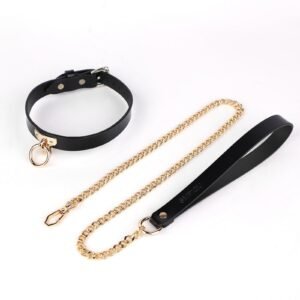 High-end sm props female slave training genuine leather sexy collar traction retro cowhide collar alternative adult products - Black cowhide collar + traction