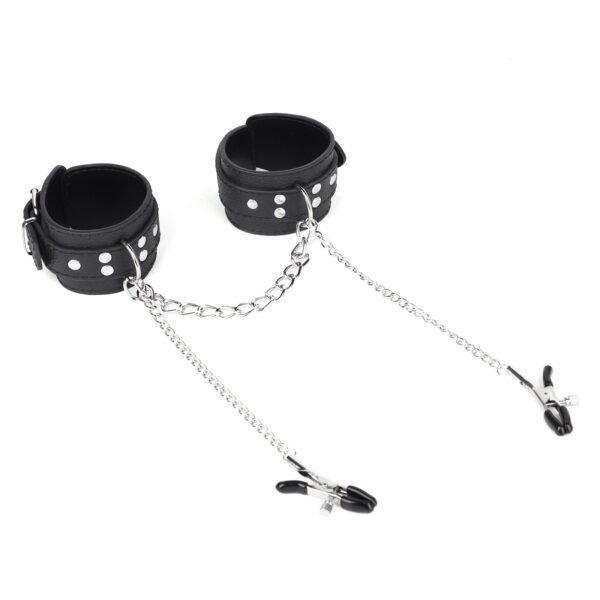New sm props sexy breast clip handcuffs connected pu leather handcuffs sm breast clip alternative adult products
