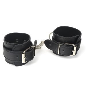 Hot-selling training bondage sm props classic black sexy handcuffs pu leather handcuffs alternative adult products