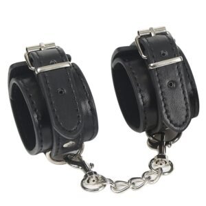 Men and women's training black PU plush handcuffs binding bondage tight torture instruments adult sex toys sex toys - Solid black