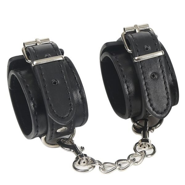 Men and women's training black PU plush handcuffs binding bondage tight torture instruments adult sex toys sex toys - Solid black