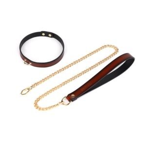 sm props simple genuine leather traction collar high-grade cowhide sexy collar sexual suggestion choker adult products - Dark red collar + dark red traction chain