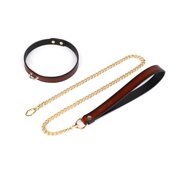 sm props simple genuine leather traction collar high-grade cowhide sexy collar sexual suggestion choker adult products - Dark red collar + dark red traction chain