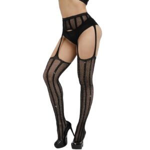 New European and American women's drill sexy socks hot drill open pantyhose hot pantyhose tz1104 - Black