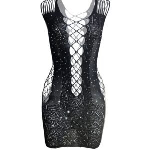 Sexy underwear women's suspenders sexy hollow hip skirt exposed breast mesh jacquard tz092 - Black
