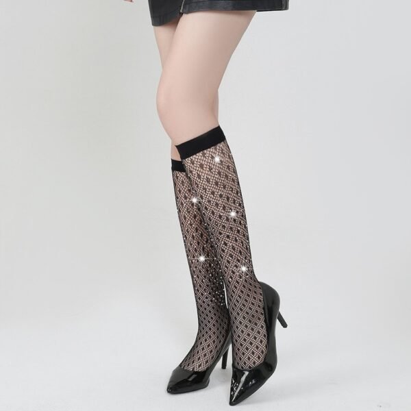 Solid color hot-selling mid-calf socks women's socks white diamond cross-hot diamond European and American new socks tz5015 - Black