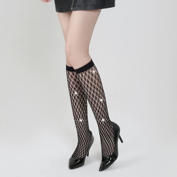 Mid-tube socks women's socks white diamond hot diamond European and American new socks solid color hot-selling tz5014 - Black