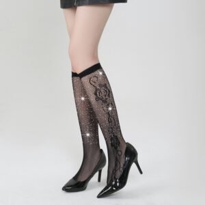 New socks hot diamond European and American women's socks solid color hot-selling white diamond mid-tube socks tz5003 - Black