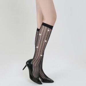 Compression socks women's socks solid color hot-selling white diamond cross-hot diamond European and American new socks tz5016 - Black