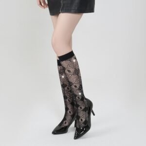 Solid color hot-selling hot diamond European and American new socks ladies socks white diamond mid-tube socks tz5009 - Black