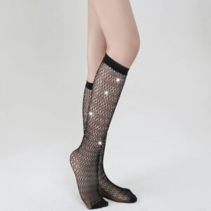 Hot-selling white diamond mid-tub socks women's socks solid color cross-hot diamond European and American new socks tz5018 - Black
