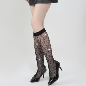 Women's socks white diamond mid-tube socks hot diamond European and American new socks solid color hot-selling tz5012 - Black